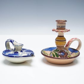 2pc Hand Painted Floral Motif Ceramic Chambersticks