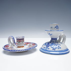 2pc V.G. and Antigua Casa Talavera Spanish Ceramic Chambersticks