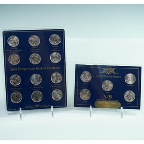 2pc 2008 and 2009 United States Quarter Collections in Display Cases