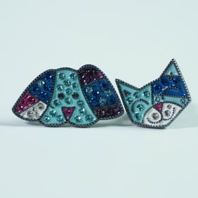 Orianne Collins for Romero Britto Dog and Cat Cufflinks with Box