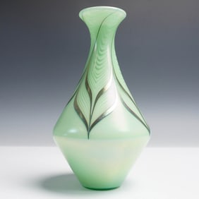 Stuart Abelman Art Glass Vase with Pulled Feather Motif, Signed 1983