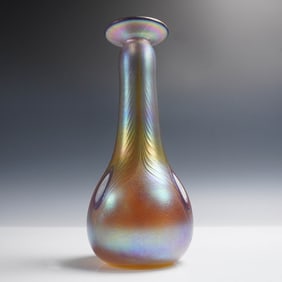 Studio Art Glass Iridescent Feathered Vase Signed Lilly