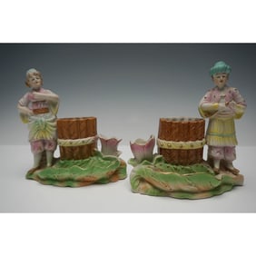 Pair of Paulux Japan Porcelain Figural Planters