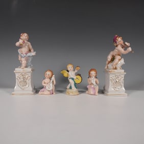 5pc Occupied Japan Porcelain Cherub Figurine Set