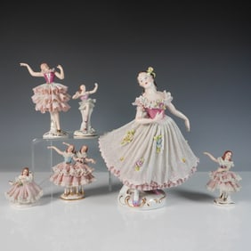 6pc Dresden and Occupied Japan Porcelain Lace Ballerina Figurines