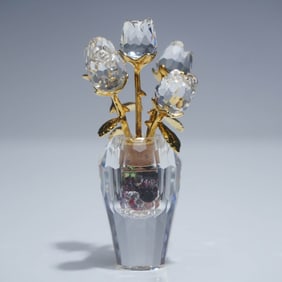 Swarovski Crystal Figurine, Gold Rose Flacon with Original Box