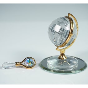 2pc Swarovski Crystal Figurines, Baby's Rattle and Globe Clock with Mirror