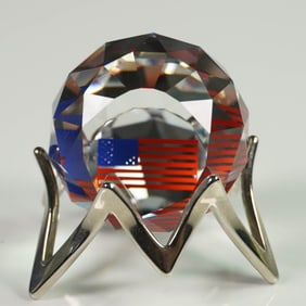 2pc Swarovski Crystal American Flag Paperweight with Stand