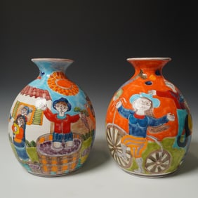 2pc DeSimone Italy Ceramic Jugs, Hand Painted