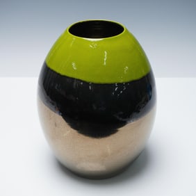 Destinos Glossy Ceramic Vase, Green Black and Metallic
