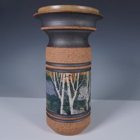 Peter Price Studio Pottery Vase, Birch Tree Motif