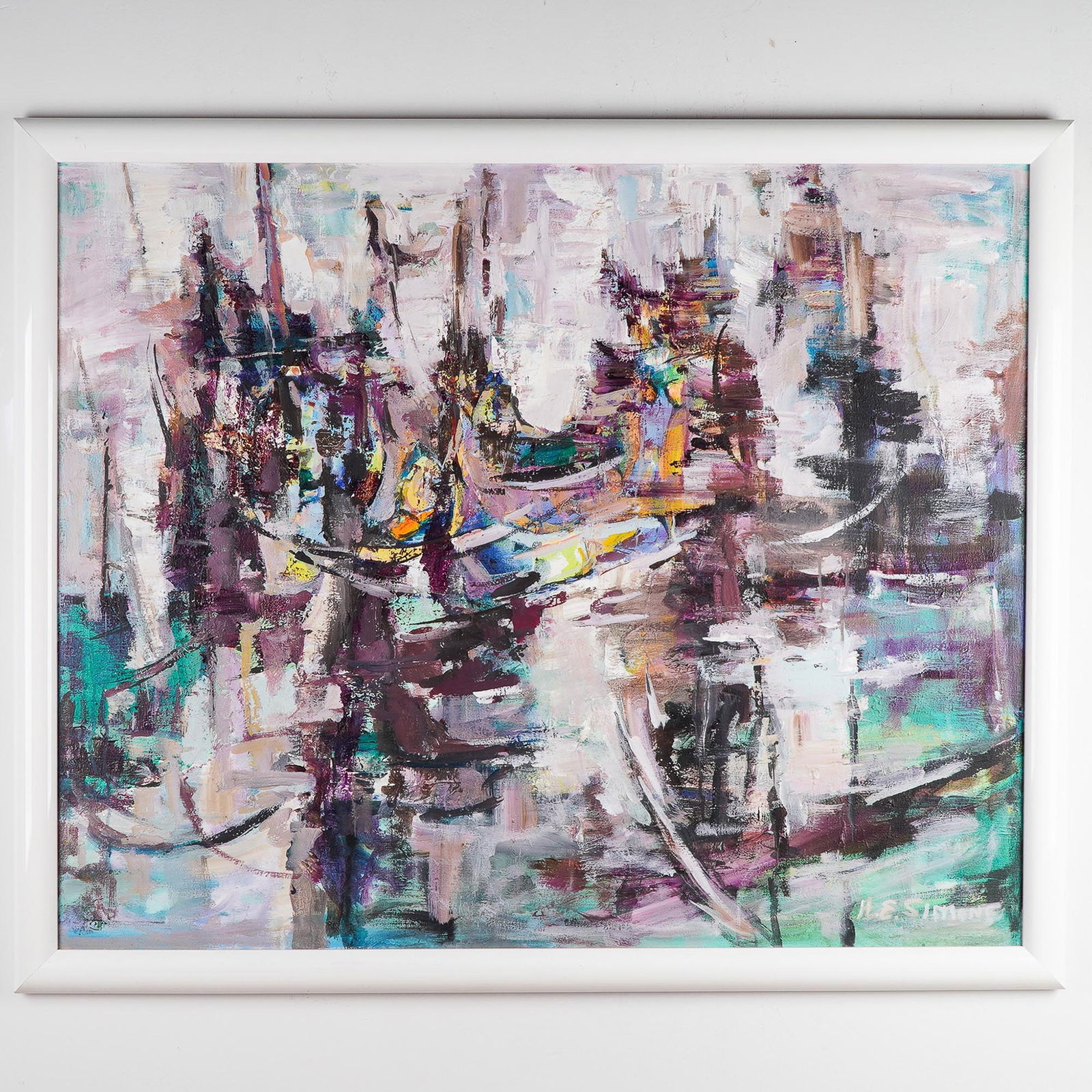 H. E. Simone, Abstract Expressionist Oil on Canvas, Gondola Scene, Signed (1 of 5)