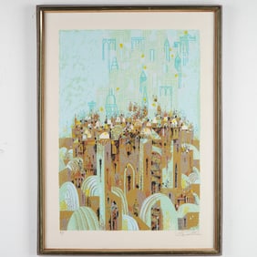 Shmuel Katz, Color Lithograph on Paper, Jerusalem, Signed