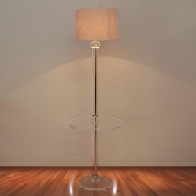 Mid Century Modern Lucite Floor Lamp with Cloth Shade
