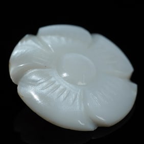 Carved White Jade Flower Pin