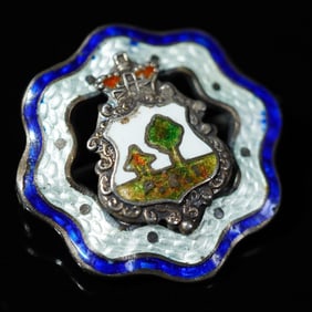 Sterling Silver Enamel Guilloche Shield Brooch
