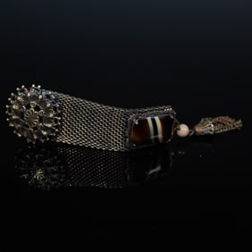 Victorian Revival Mesh Chatelaine Brooch with Agate