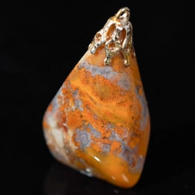 Moss Agate Pendant with Ornate Gold Tone Cap