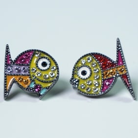 Britto Fish Stud Earrings by Orianne Collins with Box