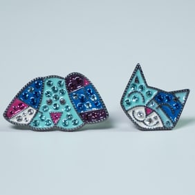 Orianne Collins for Romero Britto Dog and Cat Cufflinks with Box