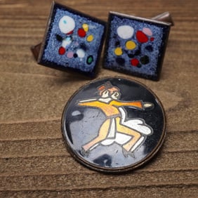 3pc Copper Enamel Pin and Cufflink Set