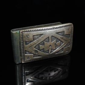 Sterling Silver Money Clip, Navajo Design by J. Abegay