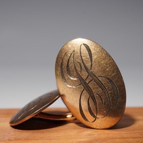 Vintage 10K Gold Cufflinks, Engraved Monogram