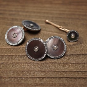 3pc Krementz Cufflinks and Shirt Stud Set, Mother of Pearl