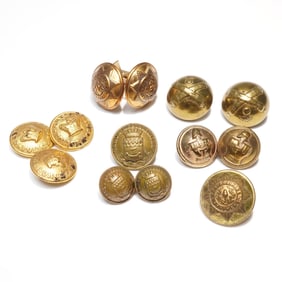 13pc Brass Buttons and Cufflinks Set, Military and Uniform Styles