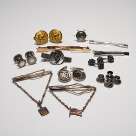 19pc Vintage Mens Accessory Lot, Cufflinks and Tie Bars