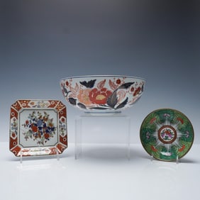 3pc Japanese Imari and Chinese Overjoy Porcelain Dishes