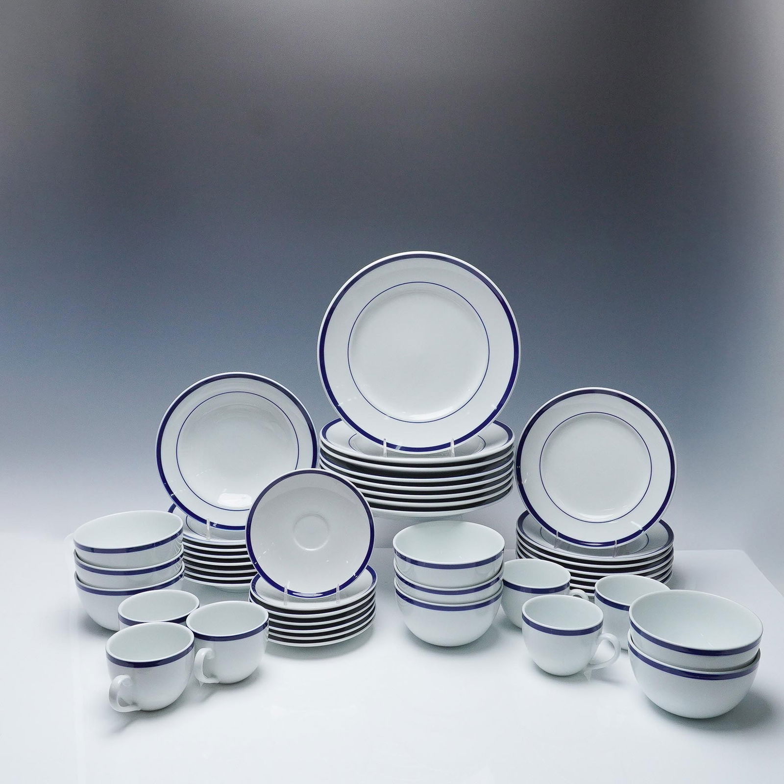 44pc Williams-Sonoma Brasserie Blue-Banded Porcelain Dinnerware Set (1 of 8)
