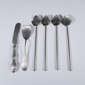 6pc Group of Sterling Silver Flatware and Cocktail Stirrers
