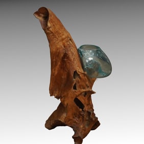 Driftwood Sculpture with Blown Glass Bowl