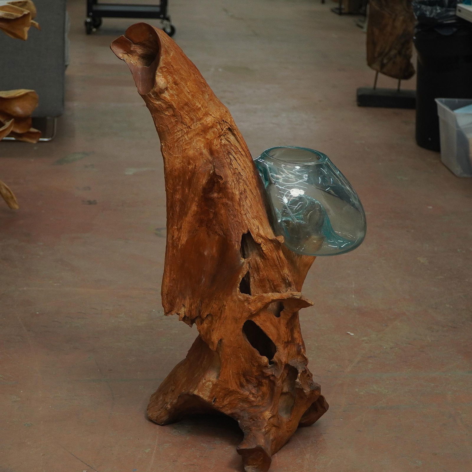 Driftwood Sculpture with Blown Glass Bowl (1 of 6)