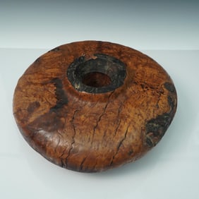 Large Hand-Turned Burl Wood Hollow Form Vessel
