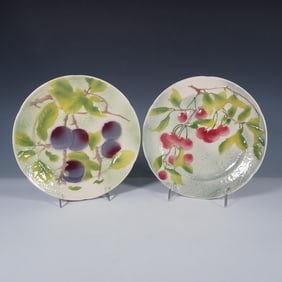 2pc St Clement Faience Earthenware Plates with Fruit Design