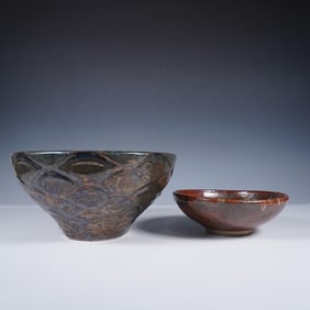 2pc Studio Pottery Bowls, Handcrafted Textured and Glazed