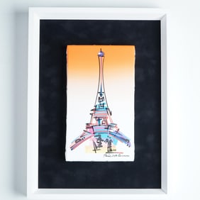 Douchan Zivslak, Acrylic and Markers on Canvas, Eiffel Tower, Signed