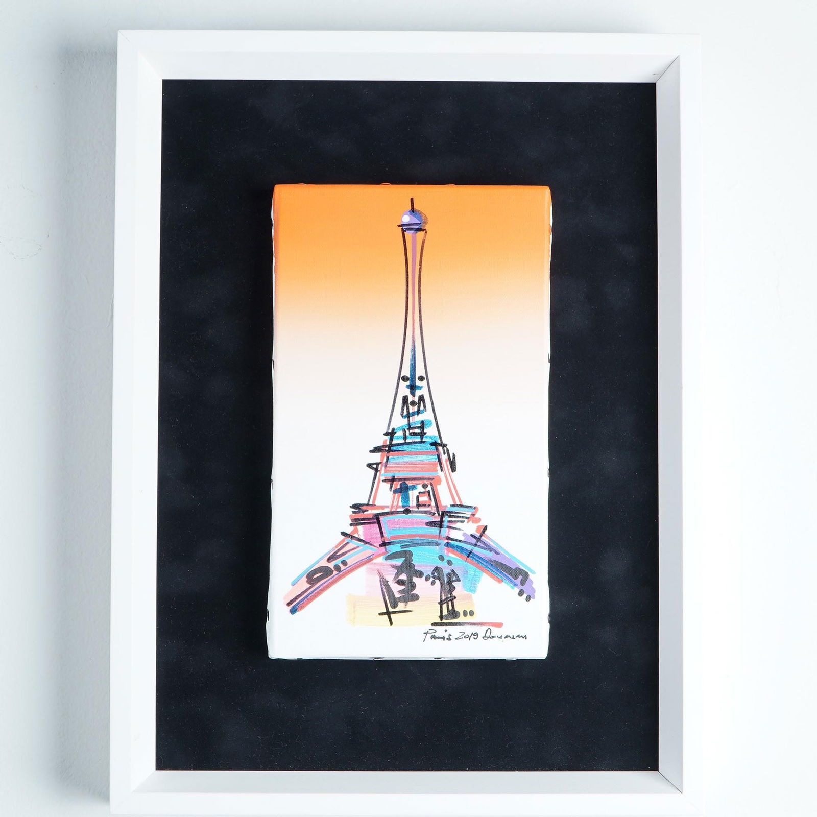 Douchan Zivslak, Acrylic and Markers on Canvas, Eiffel Tower, Signed (1 of 3)