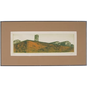 Italian Color Etching on Paper, Wall of Santa Cecilia in Rome, Signed