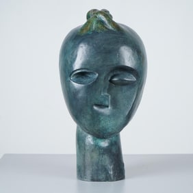 Eli Ran, Bronze Sculpture, Abstract Female Head, Signed