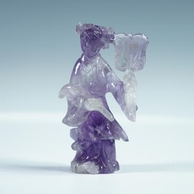 Amethyst Female Figurine Holding a Fan