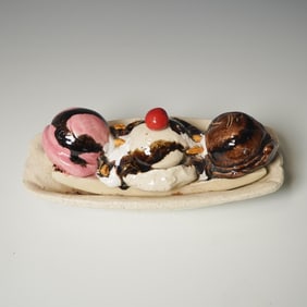 Ceramic Banana Split Sculpture by Nancy Nichols