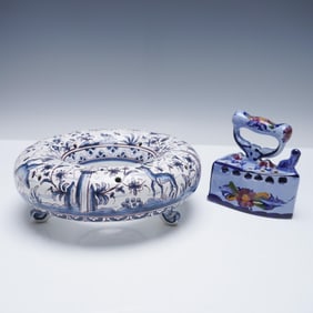 2pc Portugal Hand Painted Ceramic Floral Frogs
