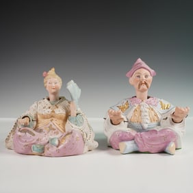 2pc Rare Bisque Asian Nodders