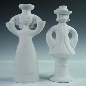 2pc AK Kaiser Bisque Candlestick Holder Figures