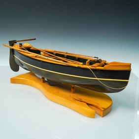 Wood Model Longboat on Stand, 18.75"L