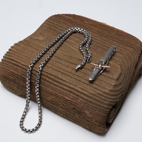 2pc Sterling Silver Chain and Airplane Tie Bar