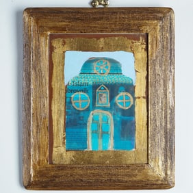 Gaella Gottwald, Mixed Media  w/ Newsprints Painting, Blue House, Signed